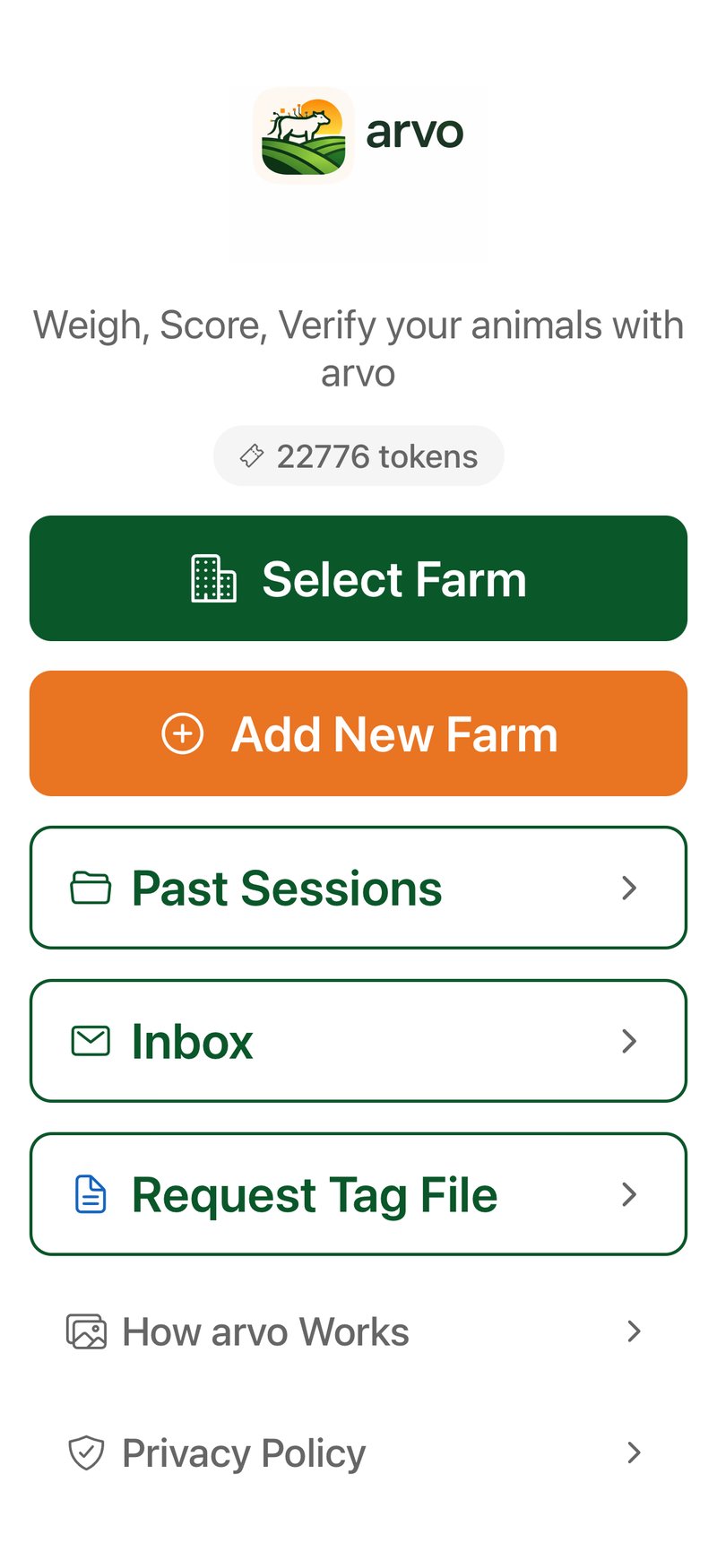 Home Screen — Arvo app screenshot