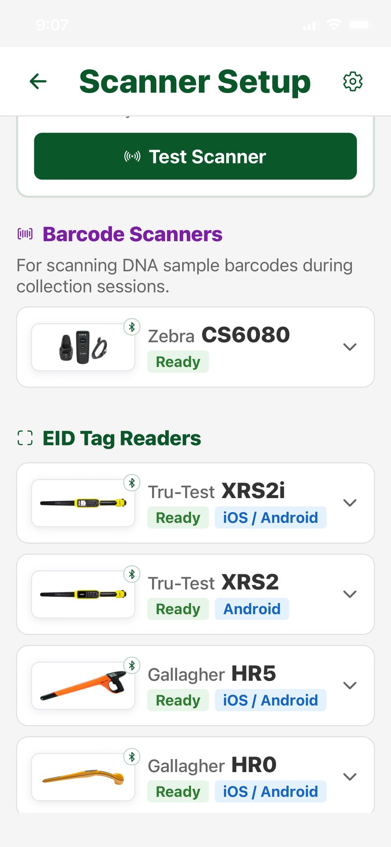 Scanner Setup — Arvo app screenshot